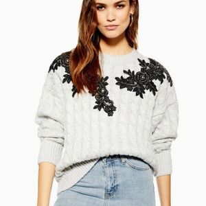 Topshop Appliqué Cable Knit Sweater